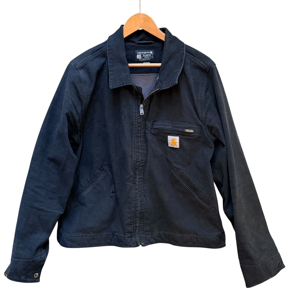 Carhartt Jacket Mens L Black OJ6306-M Relaxed Fit Detroit Canvas Workwear Coat